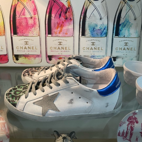 Golden Goose Super-Star with multi-color leopard-print and blue heel tab - Picture 3 of 8